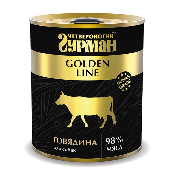 Четвероногий Гурман Golden line Говядина натуральная влажный корм для собак жестяная банка 0,34 кг