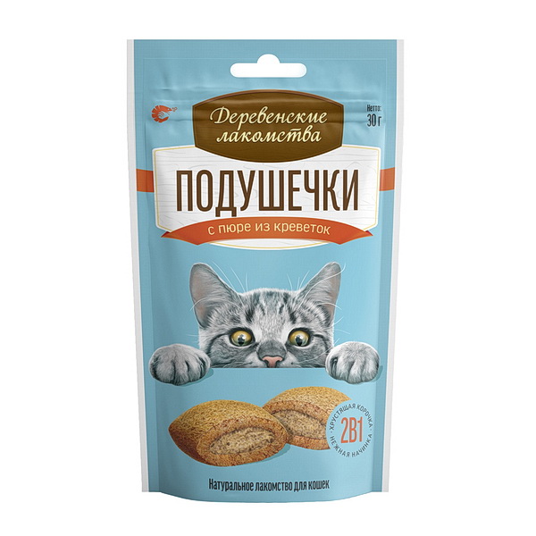 Деревенские лакомства д/кош Подушечки с пюре из креветок 30г