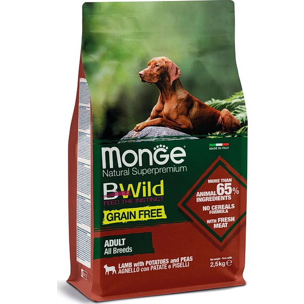 Monge BWild д/собак 2,5кг сухой корм ягнёнок,картофель,горох
