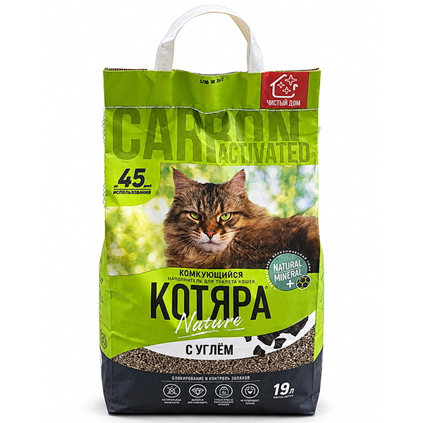 КОТЯРА  наполн.Комкующийся с активированным углем 19л (8,0кг)