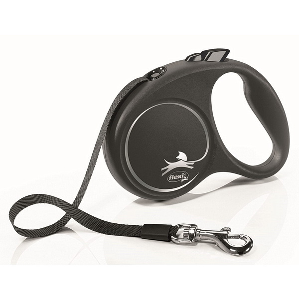 FLEXI Рулетка BLACK DESIGN S ремень 5 м до 15 кг, серебряный