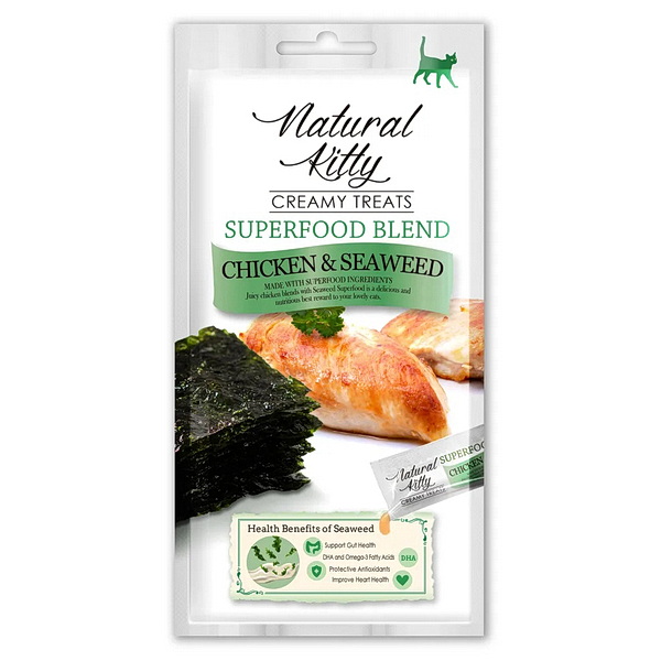 Лакомство для кошек Петтрик Natural Kitty крем-суп Курица и морские водоросли, 4х12 гр.