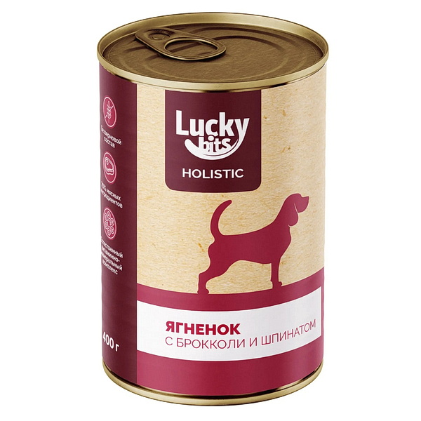 Консервы для собак всех пород с 6 мес. Lucky bits ягненок с брокколи и шпинатом, 400 г
