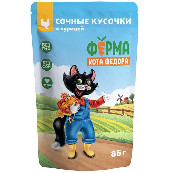 Мнямс влажный корм д/кошек 85г Ферма кота Фёдора сочные кусочки, курица