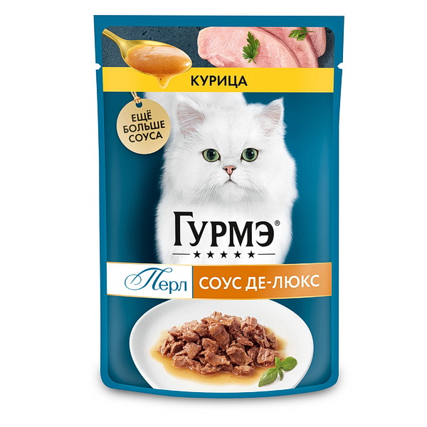 Gourmet Perle Соус-де-Люкс д/кошек 75г влажный корм курица пауч