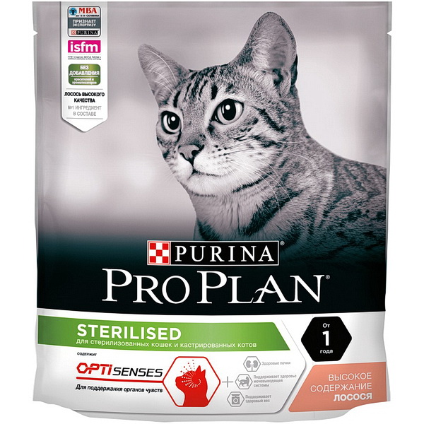 Pro Plan д/кошек 400г сухой корм д/чувствительного пищеварения лосось Sterilised