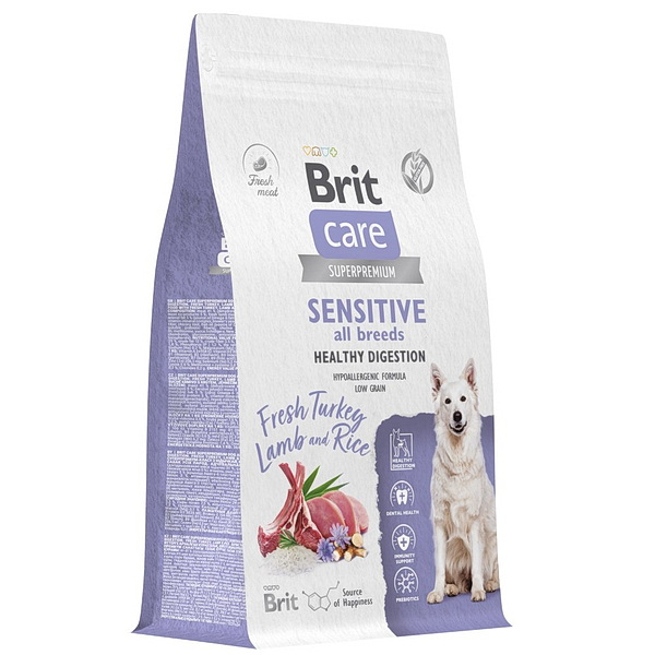 Брит Кеа Сух корм DOG ADULT SENSITIVE ALL BREEDS HEALTHY DIGESTION с инд, ягн. и рис, 1,5кг