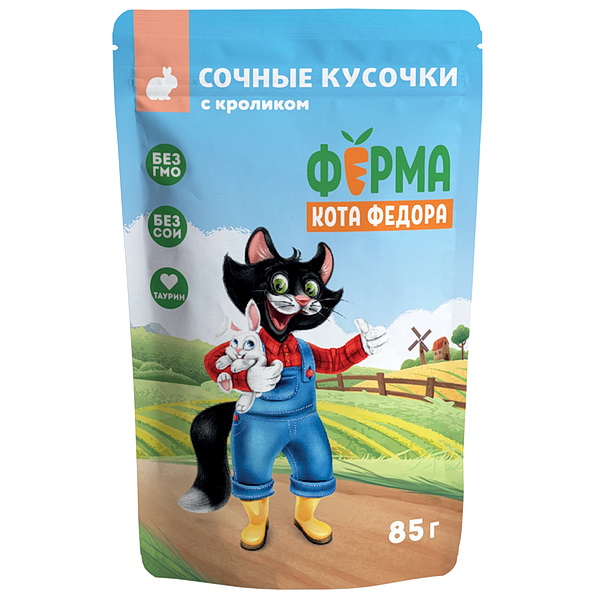 Мнямс влажный корм д/кошек 85г Ферма кота Фёдора сочные кусочки, кролик