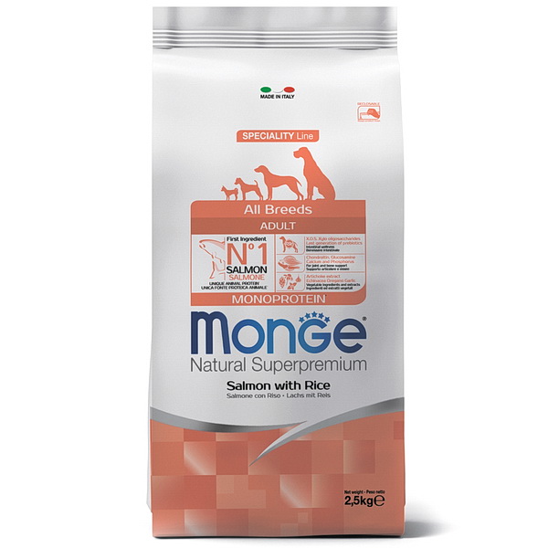 Monge д/собак 2,5кг сухой корм лосось,рис