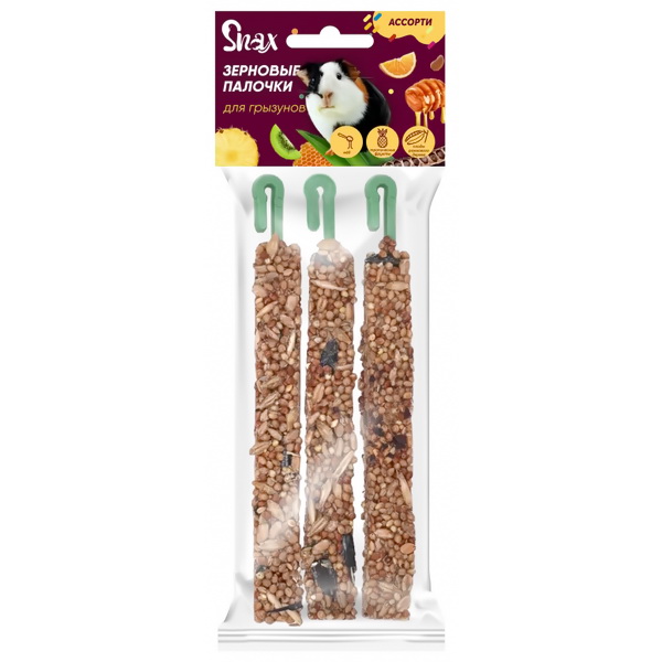 Зерновые палочки д/грызунов "Snax" ассорти (тропич.фрукты, мед, рожк.дерево) 3 шт (75г)
