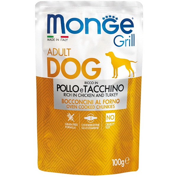 Monge Dog Grill д/собак 100г влажный корм курица с индейкой пауч