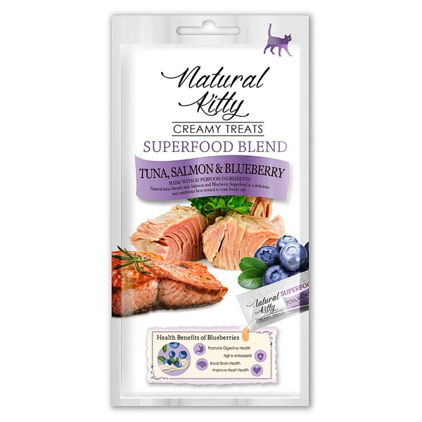 Лакомство для кошек Петтрик Natural Kitty крем-суп Тунец, лосось и черника, 4х12 гр.