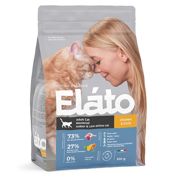 Elato Holistic корм для кастрированных котов,  стерилизованных и малоактивных кошек, 300г