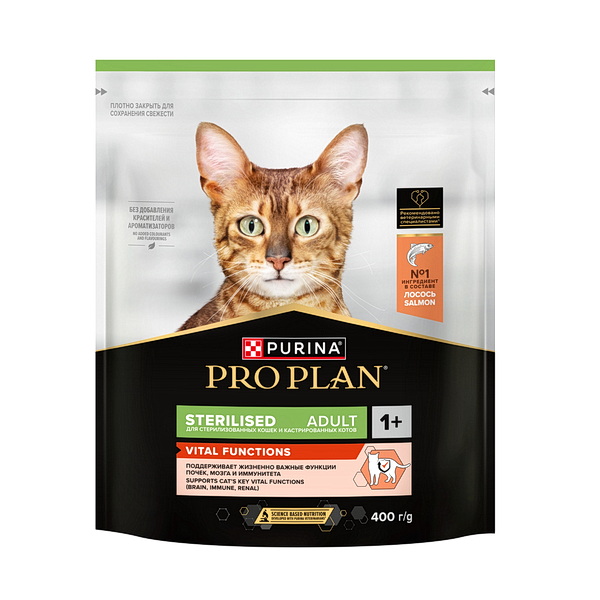 Pro Plan д/кошек 400г сухой корм д/чувствительного пищеварения лосось Sterilised