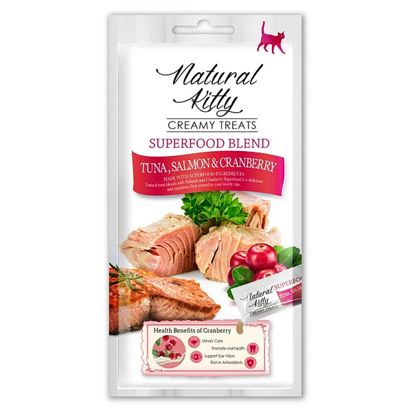 Лакомство для кошек Петтрик Natural Kitty крем-суп Тунец, лосось и клюква, 4х12 гр.