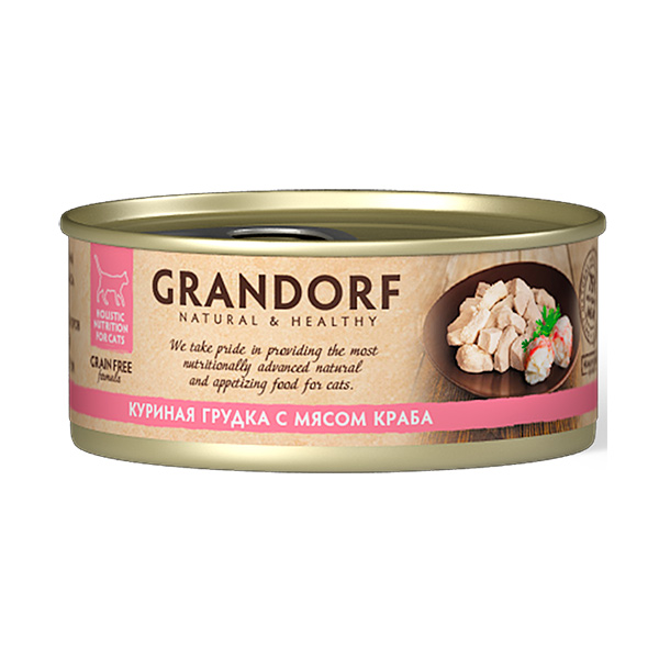 Grandorf д/кошек 70г влажный корм куриная грудка с мясом краба конс