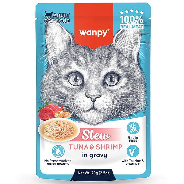 Влажный корм Wanpy Cat для кошек тунец и креветки в собственному соку 70 г