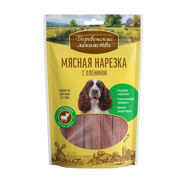 Деревенские лакомства д/соб. Мясная нарезка с олениной, 90г
