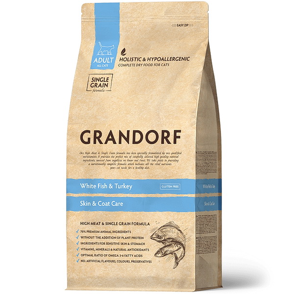 Grandorf д/кошек 2кг сухой корм белая рыба, индейка