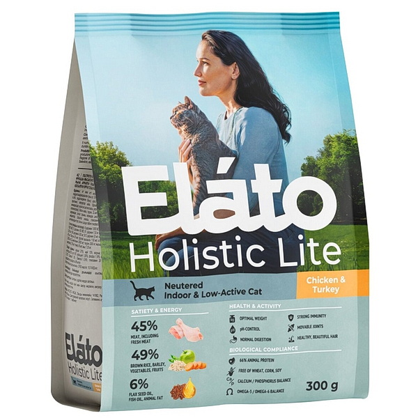 Elato Holistic Lite д/кош взр.стерил.малоактив. Ягненок/Индейка 0,3 кг