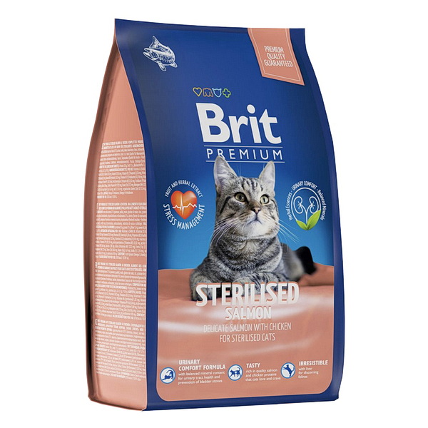 Brit Premium д/кошек 2кг сухой корм Sterilised лосось,курица,куриная печень