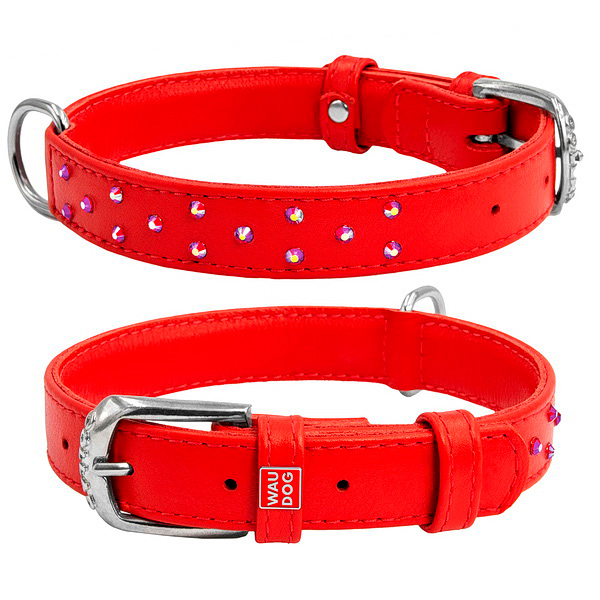 Collar ошейник стразы 25мм 38-49см красный