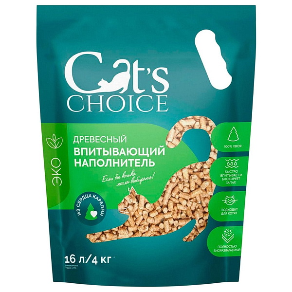 Древесный впитывающий наполнитель Cat's choice 16 л/4 кг