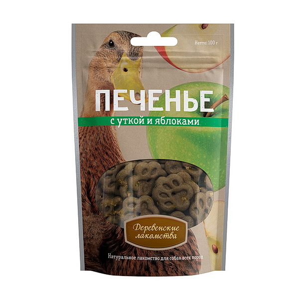 Деревенские лакомства Печенье д/соб с уткой и яблоками 100г