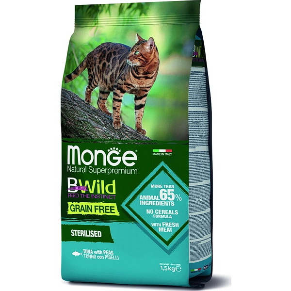 Monge BWild д/кошек 1,5кг сухой корм д/стерилизованных тунец,горох