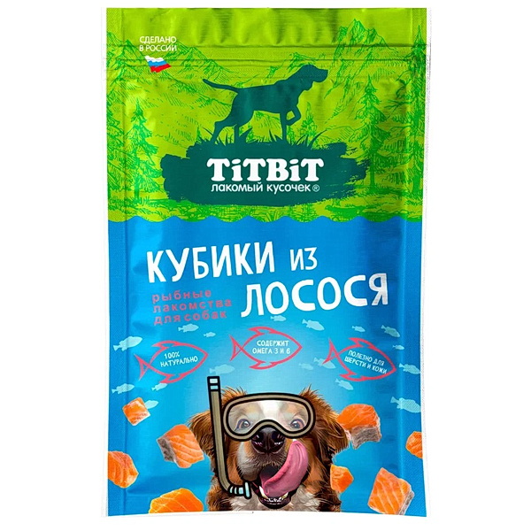 Титбит Кубики из лосося д/собак 80г