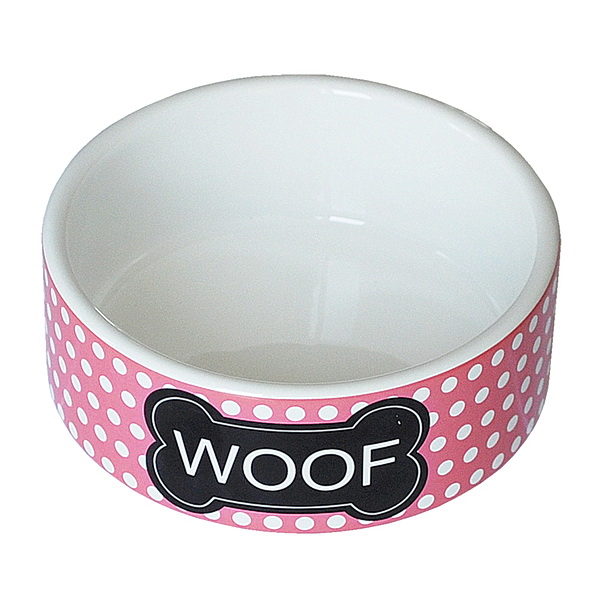 №1 Миска керамическая бело-розовая "Woof", 12,5*5 см, 440мл
