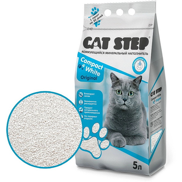 Cat Step д/кошек 5л наполнитель минеральный комкующийся Compact White Original