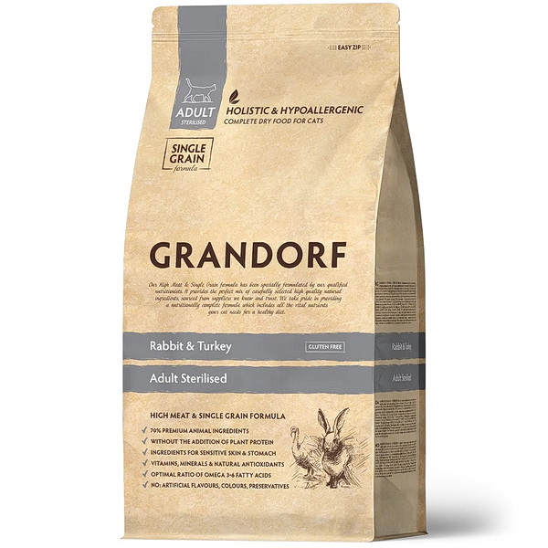 Grandorf д/кошек 400г сухой корм д/стерилизованных кролик,рис