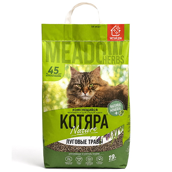 КОТЯРА  наполн.Комкующийся Луговые травы 19л (8,0кг)