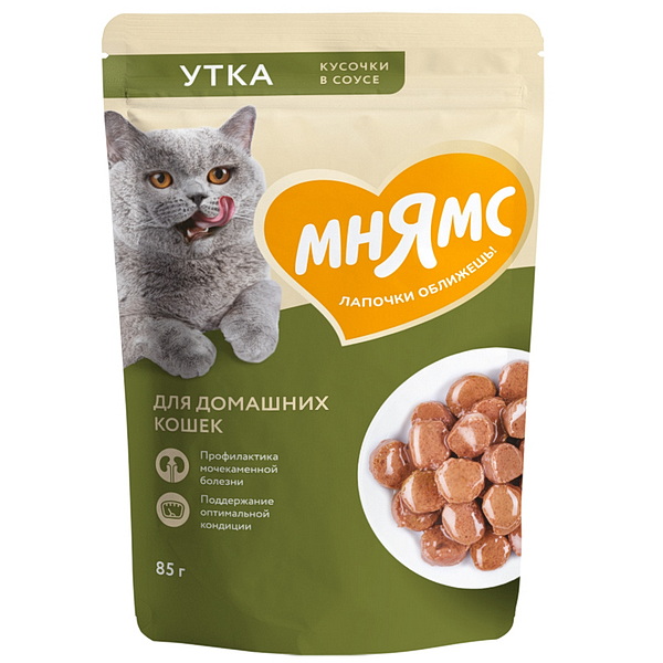 Влажный корм Мнямс Кусочки в соусе с уткой для домашних кошек 85г (34018)