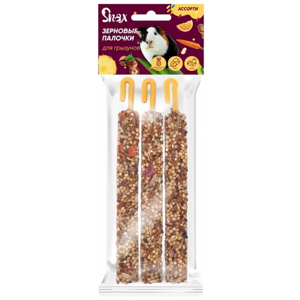 Зерновые палочки д/грызунов "Snax" ассорти (овощи, тропич.фрукты, орех) 3 шт (75г)
