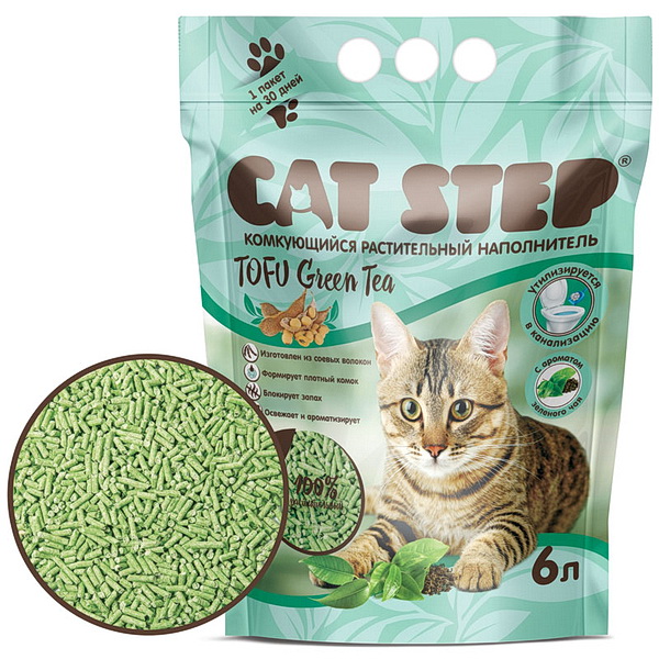 Cat Step 6л д/кошек наполнитель комкующийся тофу Зелёный чай