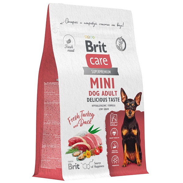 BRIT CARE Mini, Сухой корм с инд. и уткой для вз.соб.мин.пор,"Adult.Delicious Taste",0.4кг