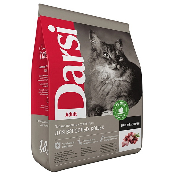 Дарси 1,8 кг сухой корм д/кошек, Adult Мясное ассорти (37148)