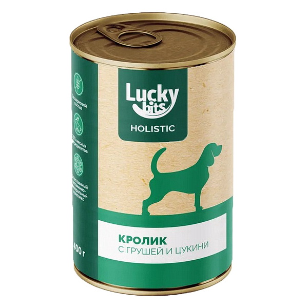 Консервы для собак всех пород с 6 мес. Lucky bits кролик с грушей и цукини, 400 г