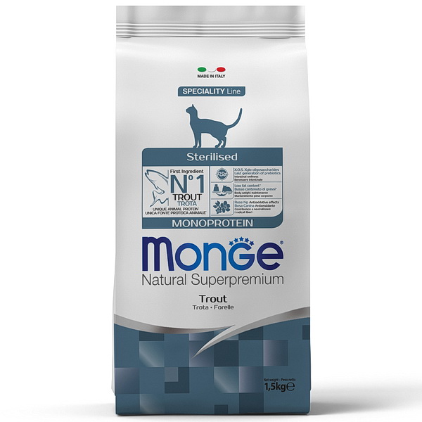 Monge Monoprotein д/кошек 1,5кг сухой корм д/стерилизованных форель