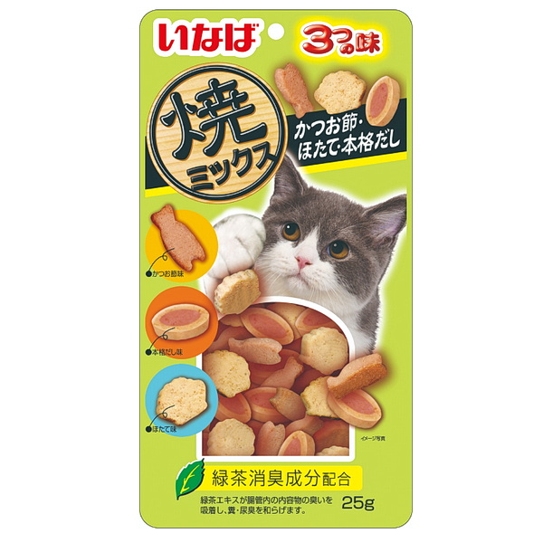 INABA Лакомство запеченное для кошек Yakimiksu ассорти со вкусом кацуобуси, морского гребешка и нава