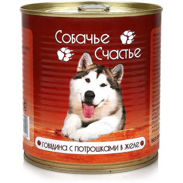 Собачье Счастье конс.д/соб 750г говядина с потрошками в желе