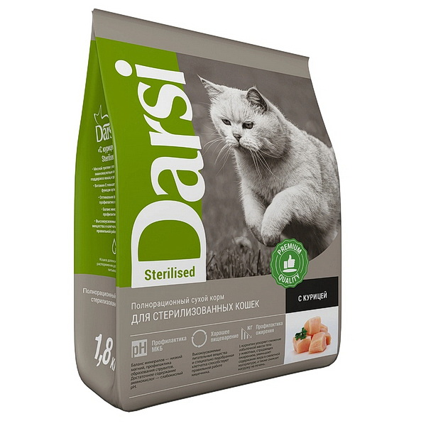 Дарси 1,8 кг сухой корм д/кошек, Sterilised Курица