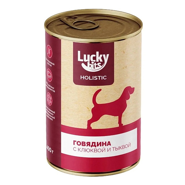 Консервы для собак всех пород с 6 мес. Lucky bits говядина с клюквой и тыквой, 400 г