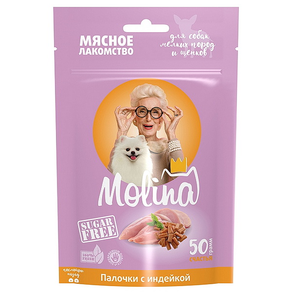 Molina д/собак 50г лакомство д/мелких пород палочки из индейки