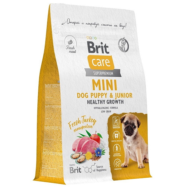 BRIT CARE Mini, Сухой корм с инд. для щ. и мол.соб.мин.п,"Puppy&Junior.Healthy Growth",0.4кг,5079094