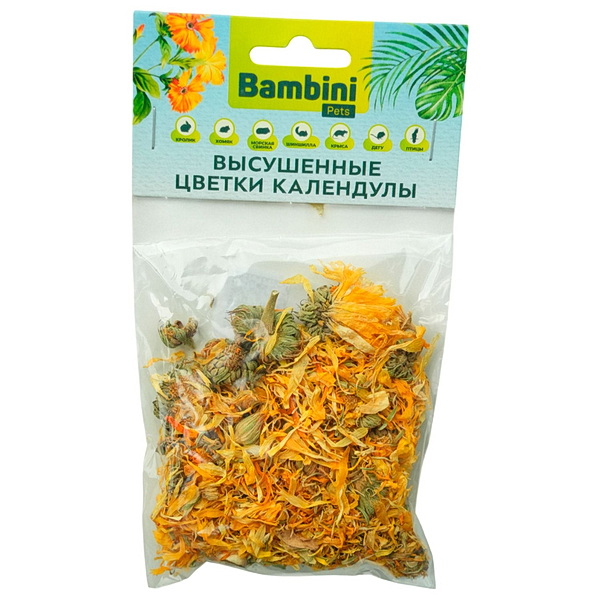 Лакомство Bambini Pets высушенные цветки календулы для грызунов и кроликов, 10 г.