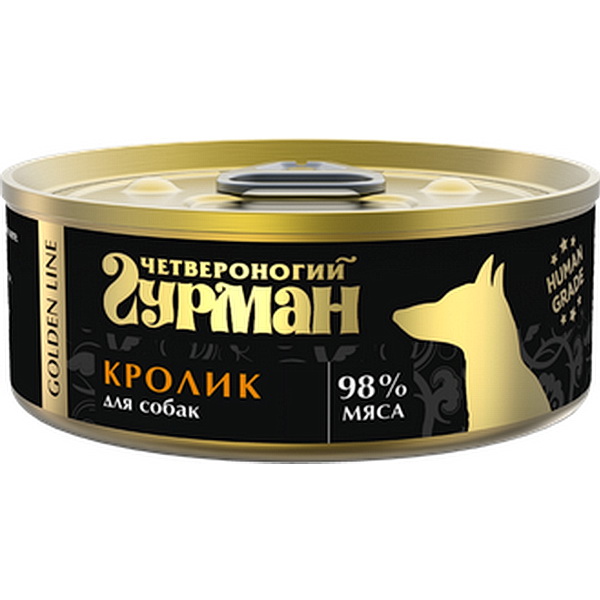 Четвероногий Гурман Golden line Кролик натуральный влажный корм для собак жестяная банка 0,1 кг