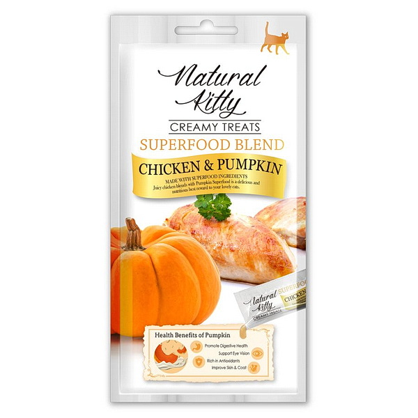 Лакомство для кошек Петтрик Natural Kitty крем-суп Курица и тыква, 4х12 гр.